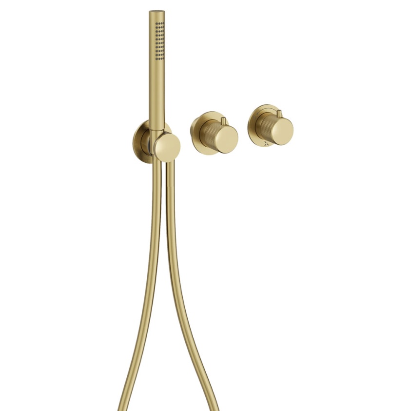 Cutout image of Crosswater Module 3ONE6 Stainless Brushed Brass Dual Outlet Shower Valve & Handset